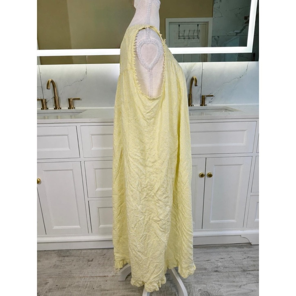 Adonna Nightgown Women XL Yellow Cotton Eyelet Embroidered Ruffle Sleep Gown - Picture 6 of 12